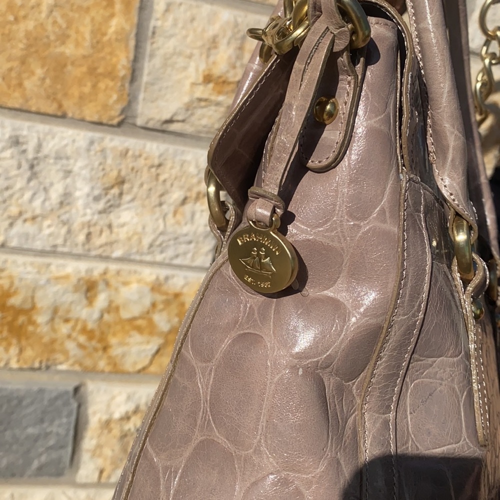 Brahmin Tan Alligator print Satchel Style handbag. - Picture 5 of 16